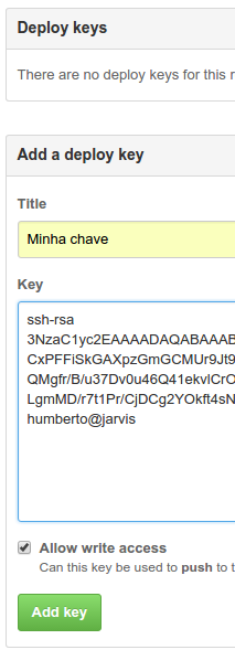 Adicionando a deploy key no github