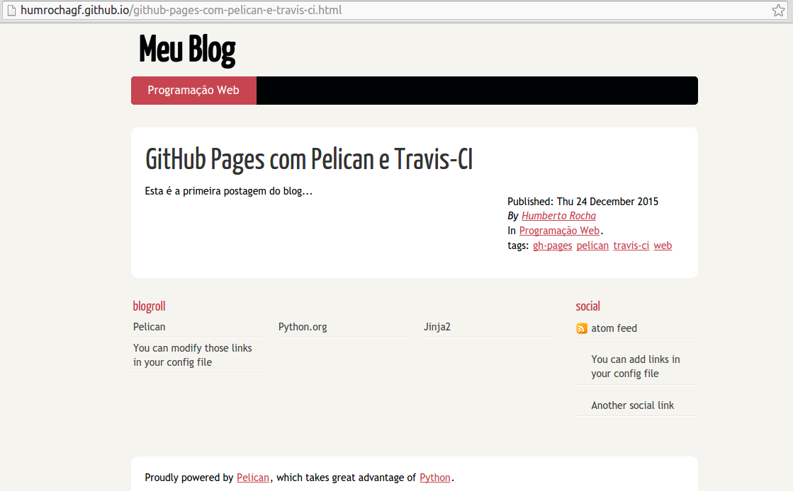 Blog com a primeira postagem